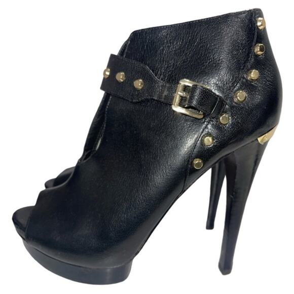 MICHAEL KORS Women's Black Leather Ailee Gold Studded Peeptoe Booties Sz 9.5 - Picture 5 of 10